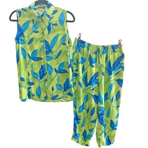 Vintage Caribou New York 2 Piece Set Tank‎ Pants Lightweight Blue Green *READ*
